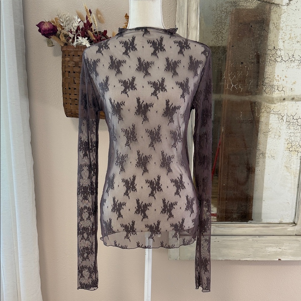 Free People Black Sheer Lace Top